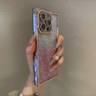 Ốp điện thoại di động dạng bột vuông mạ điện sang trọng cho iPhone16 Pro Max 15 14 13 Pro Max Bảo vệ Camera chống sốc Vỏ mềm chống rơi