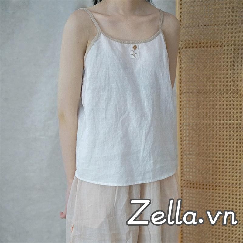 Nữ Vải Lanh Cotton Crop Camisole Thêu Hoa Không Tay Spaghetti Dây Đeo Rời Áo