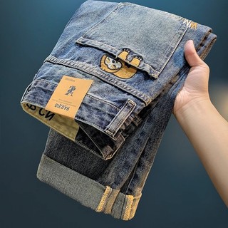 Quần jean nam ESEA American retro rửa thương hiệu hợp thời trang đường phố lười quần jean thêu