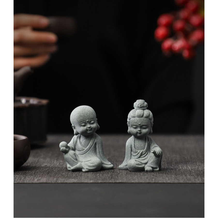 Tượng Phật Bằng Đá Sa Thạch Xanh Dùng Trang Trí Tiểu Cảnh, Bonsai, Thủy Sinh Bể Bán Cạn Terrarium