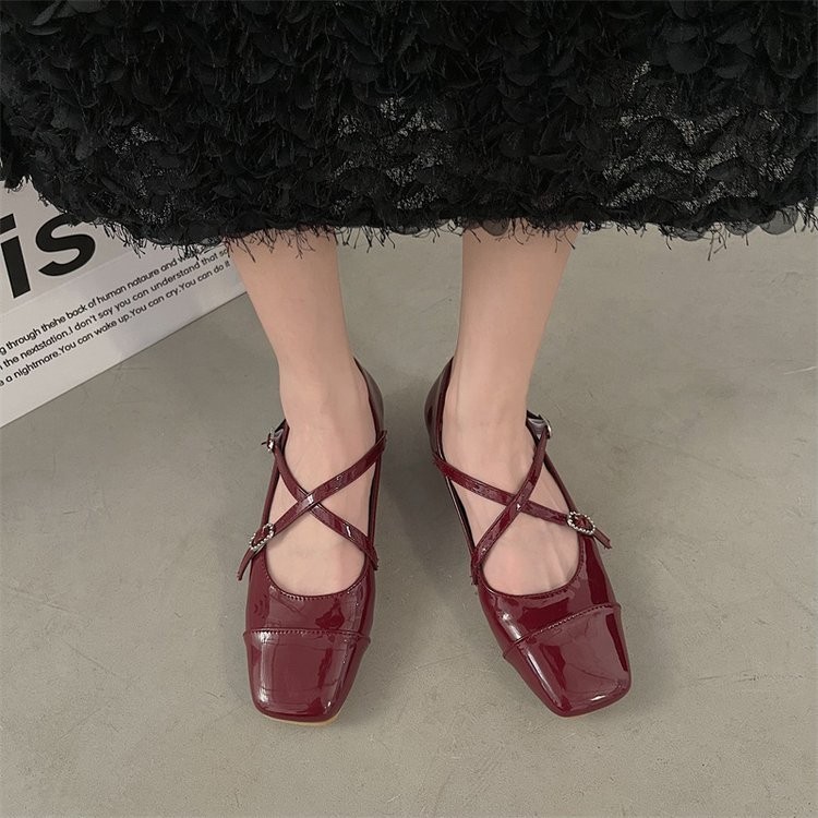 Pháp Retro Mary Jane Giày Da Nhỏ Dây Đeo Chéo PU Chống Trơn Trượt Hàng Ngày Thời Trang Đi Lại Kỳ Nghỉ Ba Lê Đen Giày Da Nhỏ Bán Buôn Giày Nữ Sinh Viên Giày Đơn