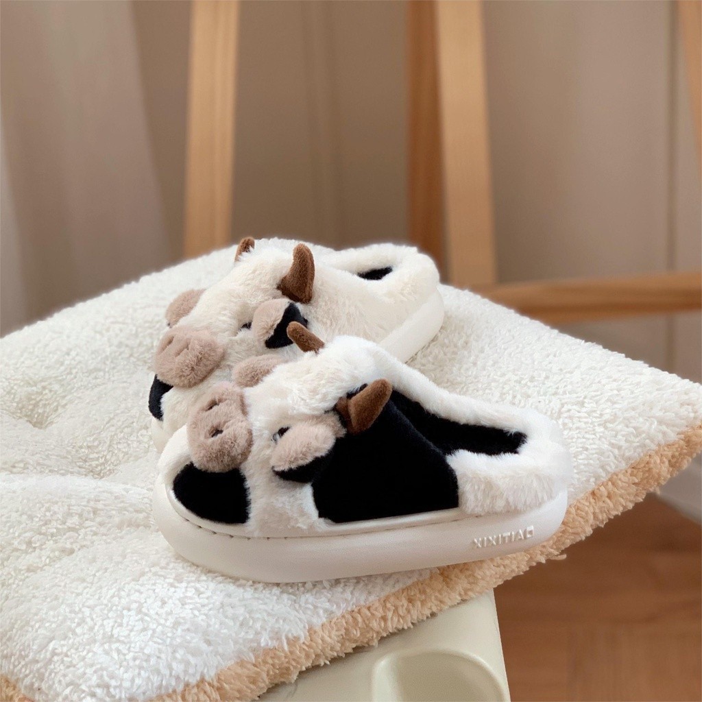 Xixitiao Baotou Dép Cotton Mềm Mại Dễ Thương PPR Bò Mùa Đông Thời Trang Nhà Ấm Sang Trọng Confine Giày