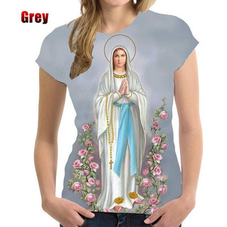 Áo thun nữ in hình 3D mùa hè dành cho nữ Áo thun nữ Christian Blessed Virgin Mary