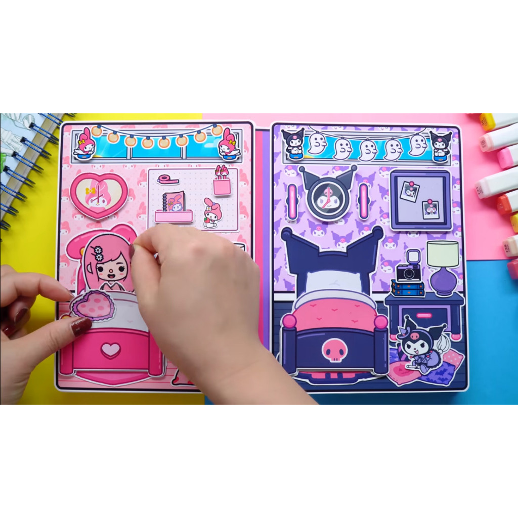 ĐỒ CHƠI NGÔI NHÀ BÚP BÊ GIẤY CẮT THỦ CÔNG DIY - Ngôi nhà của bé  Kuromi and Melody In Quiet Book