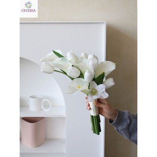 bó hoa cưới cô dâu rum và tulip trắng nhân tạo lễ thành hôn, lễ cưới, chụp ảnh cưới CEVERIA