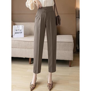 Quần Tây Công Sở nữ 2 Cúc Cạp Cao đi học đi làm Dáng quần Baggy công sở lưng cao tôn dáng chất vải dài dặn co giãn nhẹ