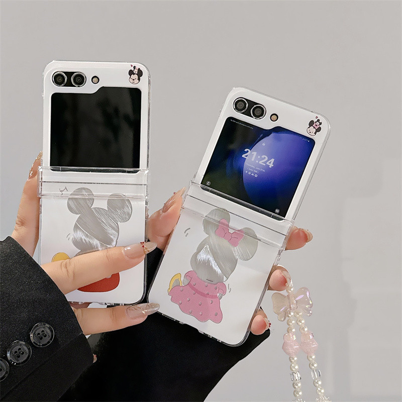 Giấy Laser Rock Nhạc Hello Kitty Vòng Tay Mèo Dây Đeo Tay Dây Xích Cứng Acrylic Vỏ Điện Thoại Cho Samsung Galaxy Z Flip 5 Flip 4 Flip 3 Ốp Lưng Chống Sốc