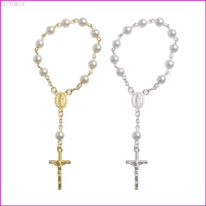 Vic Lễ Rửa Tội Mini Mân Côi Màu Ngà Ngọc Trai Giả Cho Vòng Tay Chữ Thập Tuyệt Vời Cho Christening Bé Tắm Tiệc Cưới Holid