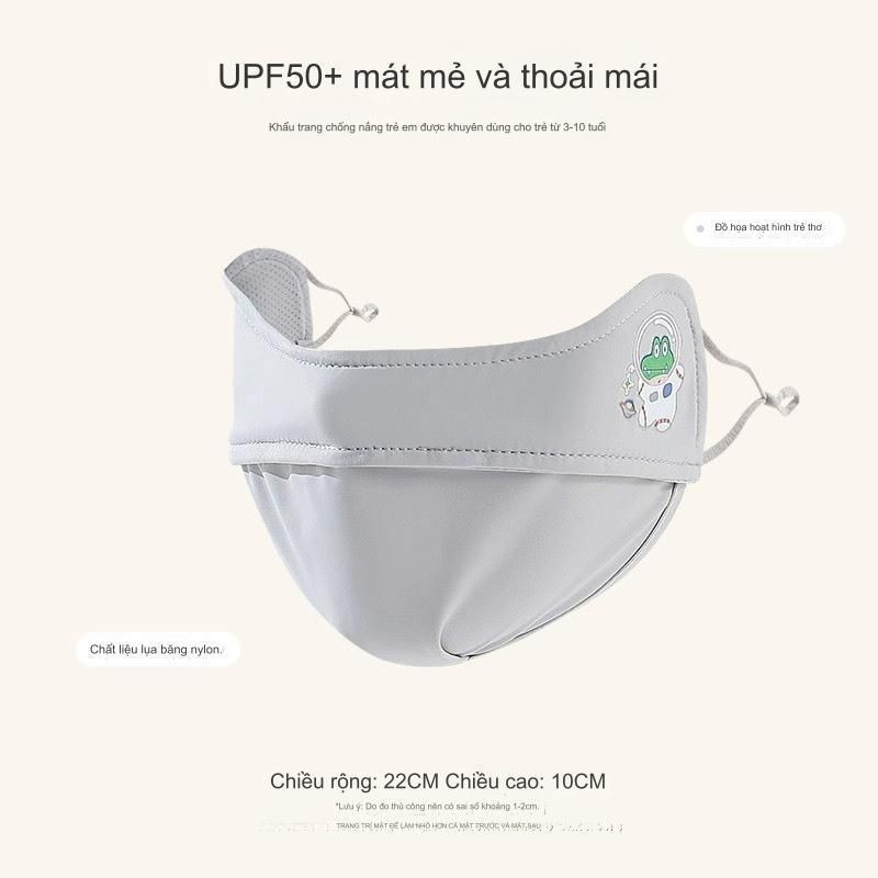Khẩu trang vải cho bé, khẩu trang chống tia UV cho bé che gò má UPF50 dây có thể điều chỉnh