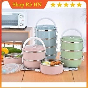Hộp đựng cơm cặp lồng, hộp cơm giữ nhiệt lúa mạch . ruột INOX 4 tầng , có quai sách tiện lợi