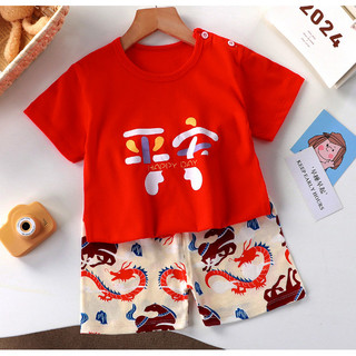 (3m-8Y) Bộ đồ ngủ trẻ em bằng vải Cotton Bộ đồ ngủ trẻ em Bộ bé trai bé gái Áo thun in hình hoạt hình Áo ngắn tay + Quần 2 Cái / bộ