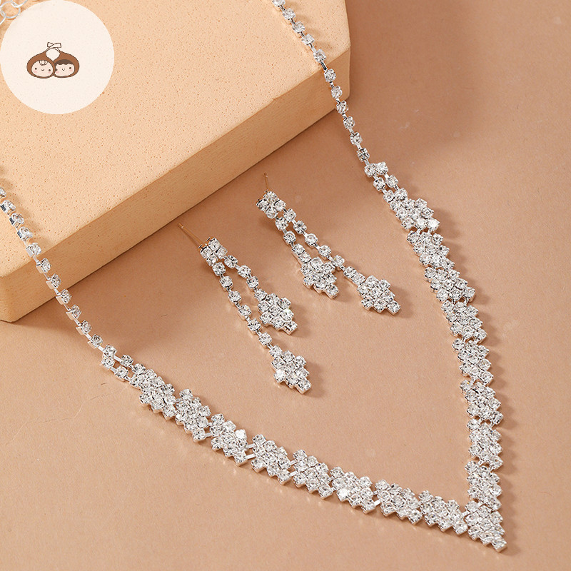 Ars 2 Chiếc Đơn Giản Hình Học Zircon Vòng Cổ Bộ Bông Tai Nữ Cưới Cô Dâu Bộ Trang Sức Phụ Kiện Quà Tặng VN