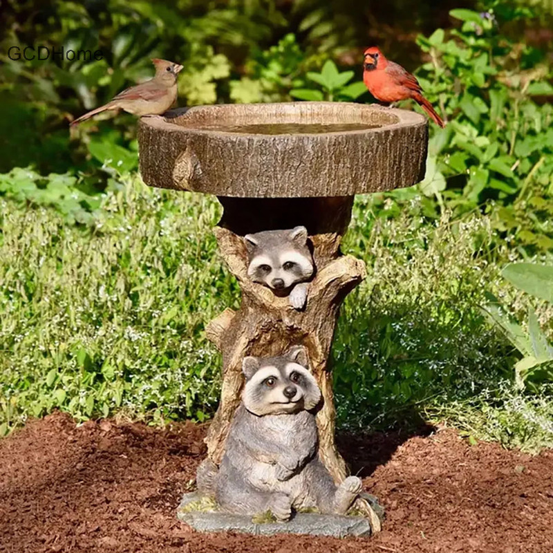 Gcdhome Nhựa Raccoon Birdbath Polyresin Vườn Cổ Chim Tắm Cho Vườn Nhà HOT