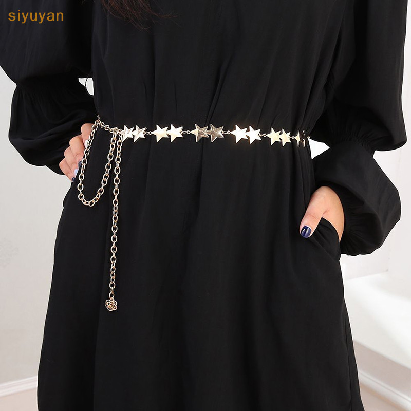 Siyuyan Vintage Nữ Thắt Lưng Nữ Kim Loại Ngôi Sao Pentagram Dây Xích Thắt Lưng sel Thắt Lưng Dây Xích Nữ Trang Trí Cơ Thể Trang Sức VN