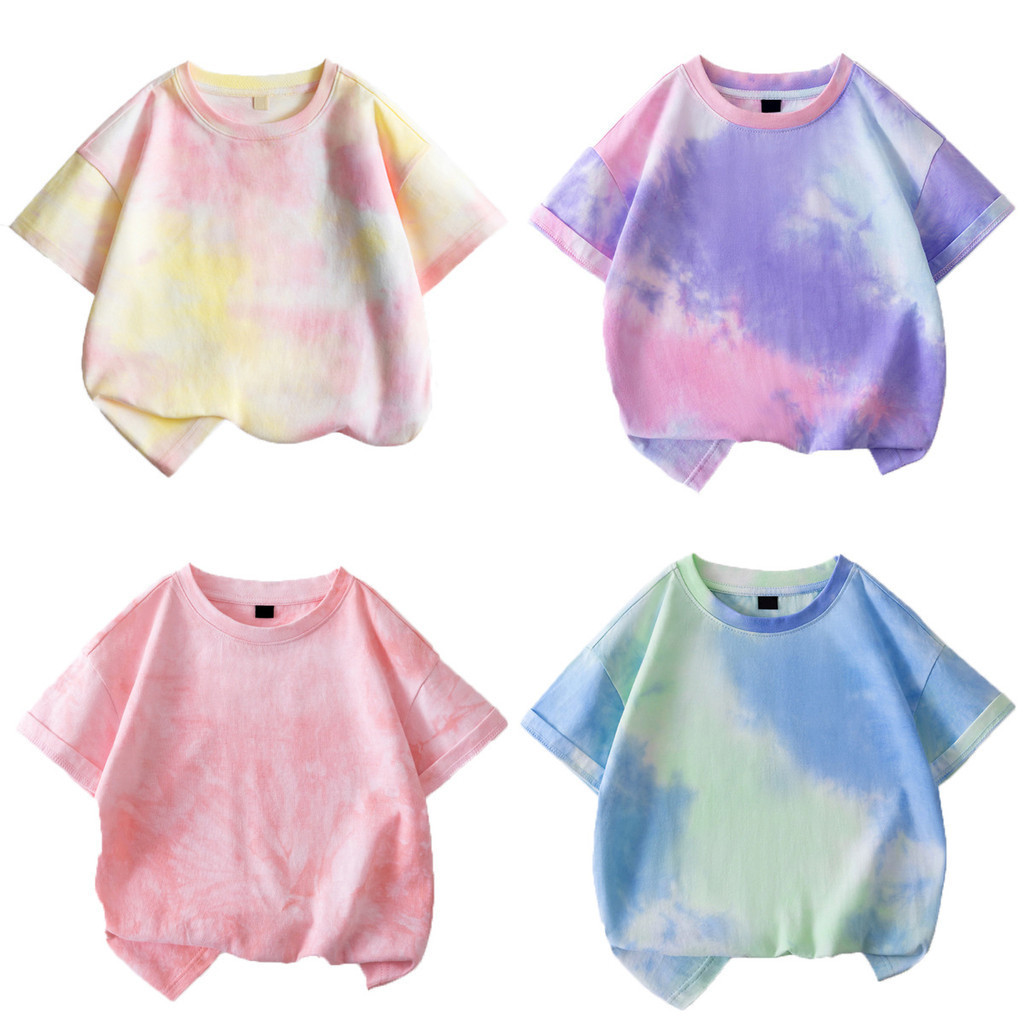 Thời Trang Bé Trai Bé Gái Áo Tie-Dye Full In Hình Cổ Tròn Rời Phong Cách Phương Tây Quần Áo Trẻ Em Size 100-150 HTQW