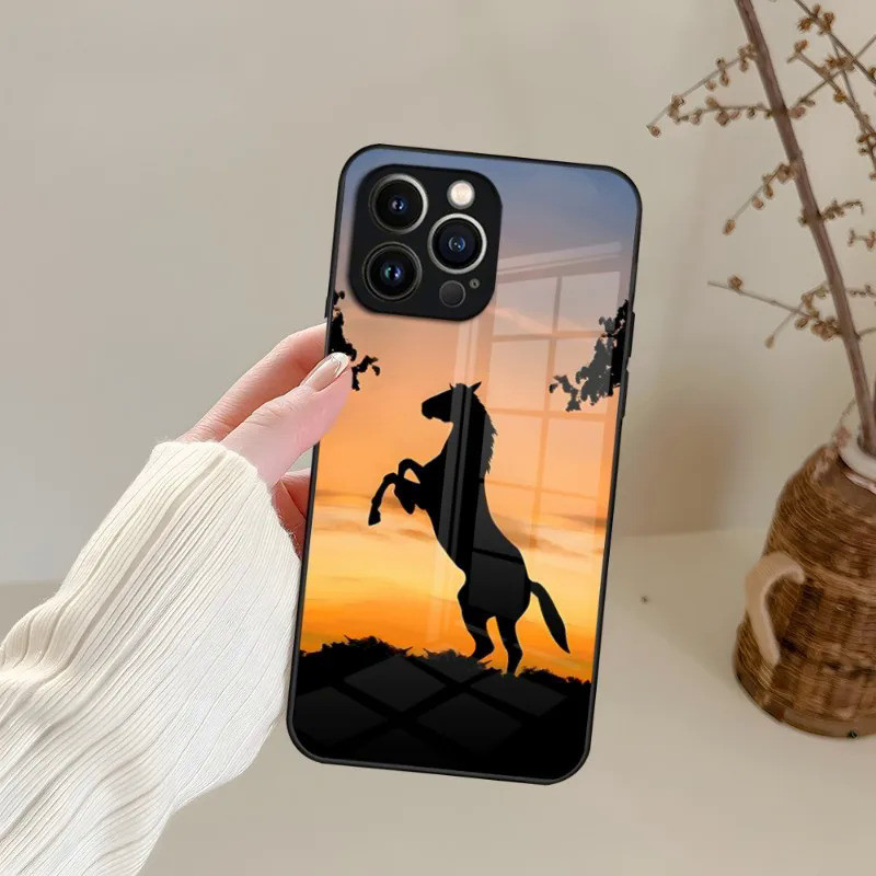 Bk-1 Động Vật Galloping Ngựa Ốp Lưng Kính Cường Lực Cho IPhone 13 14 12 11 Pro XS Max Plus Mini X XR 8 7 6s SE2020 Bao 0458