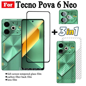 Phim kính cường lực 3 TRONG 1 Tecno Pova 6 Neo cho Tecno Pova 6 Pro 5 Pro 4 Pro Camon 30 Pro Full Cover Kính bảo vệ màn hình + Phim ống kính máy ảnh + Phim mặt sau