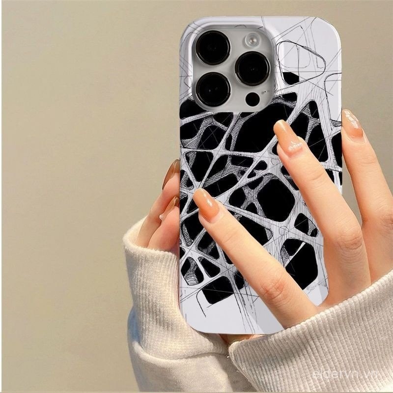 Ốp Điện Thoại QYJS Xếp Hình Màu Trắng Đen Thích Hợp Cho IPhone 7 8 PLUS SE 11 12 PRO 13 14 15 ProMax X XS XR XSMAX 14 15 PLUS Phim Vỏ Cứng Bao Gồm Tất Cả Dễ Thương Hợp Thời Trang WMZM