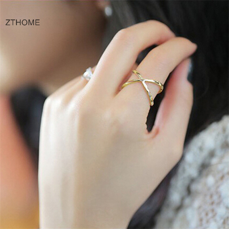 Zthome Bohemian Vintage Chữ Thập Vàng Nhẫn Nữ Cưới Hợp Thời Trang Dây Thép Không Gỉ Trang Sức Cổ Nhẫn HOT
