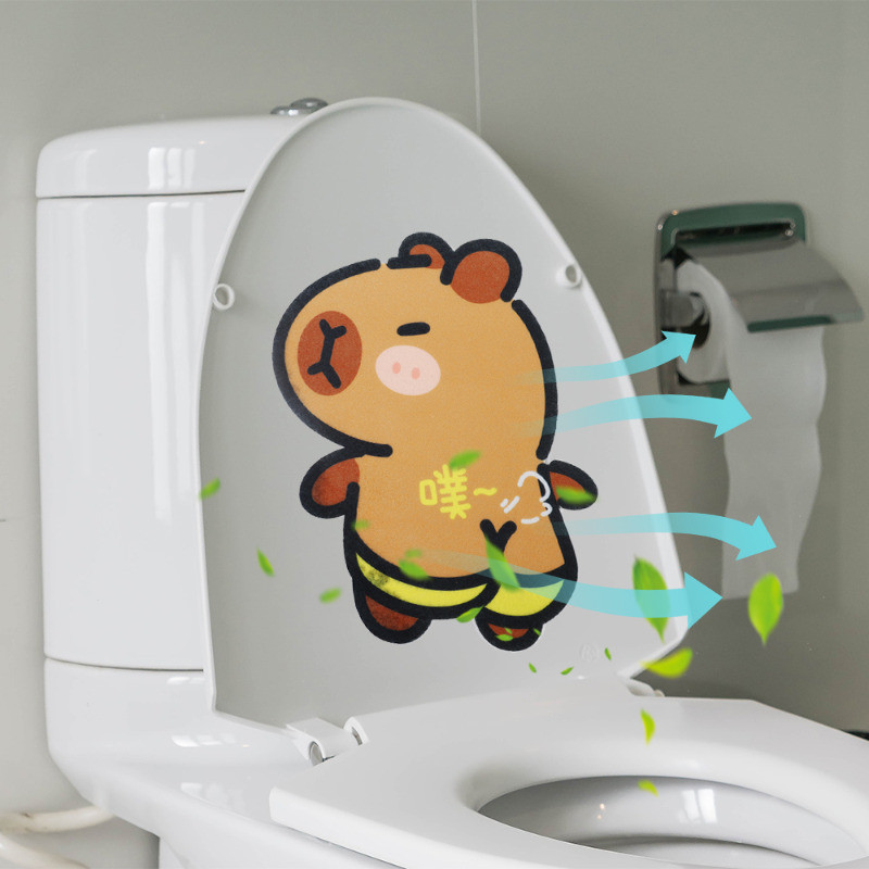 Miếng Dán Khử Mùi Nắp Bồn Cầu Capybara - Dễ Thương, Hoạt Hình, Đa Phong Cách - Bánh Ngọt Trang Trí Nhà Cửa Treo Tường - Dính Nỉ, Chống Thấm Nước, Không Mùi - Miếng Dán Hương Liệu Phòng Tắm