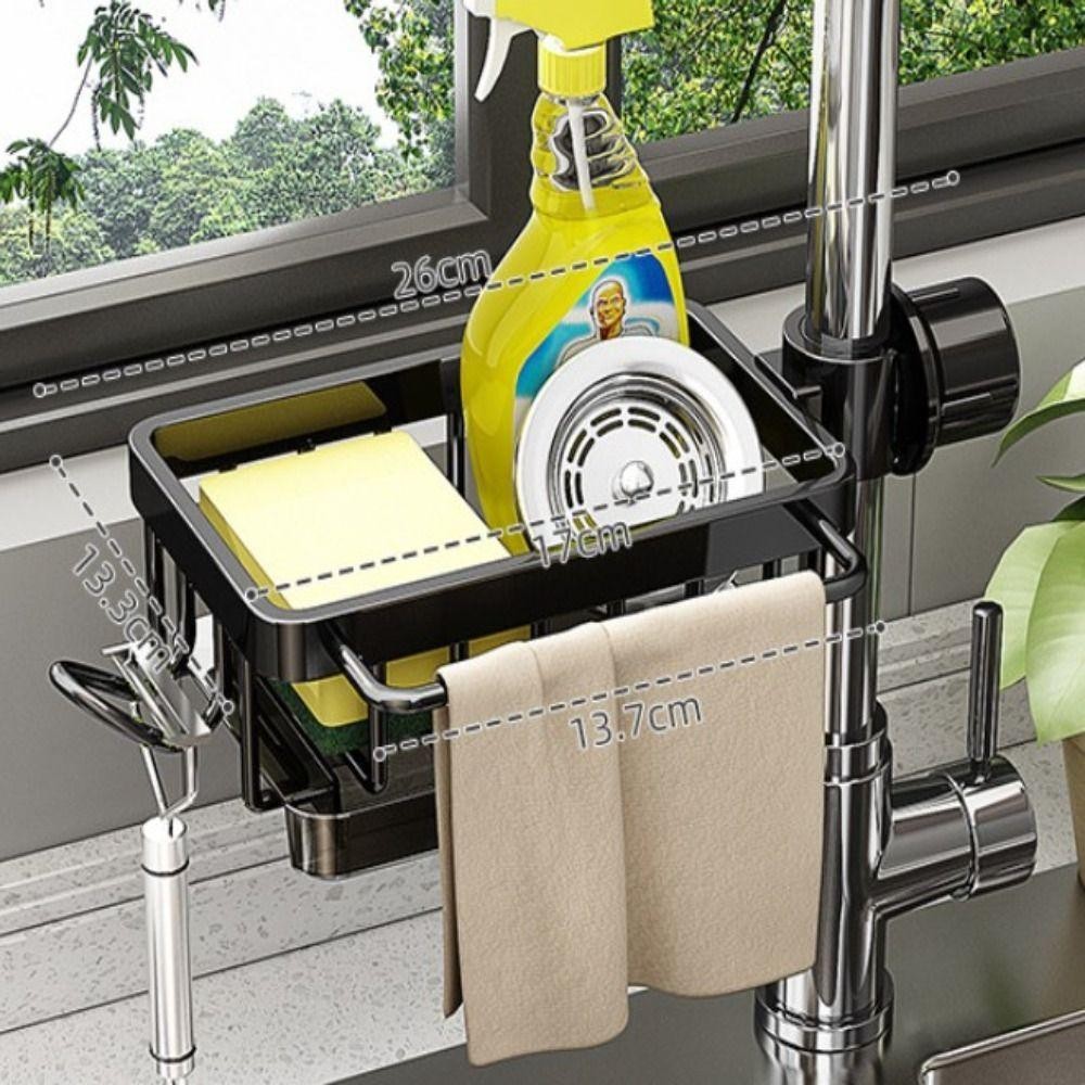 Giá thoát nước bồn rửa chén YMIFI, Kệ thoát nước xà phòng Giỏ đựng bọt biển bằng nhôm không gian, Dụng cụ sắp xếp phòng tắm Multipurppse Tiết kiệm không gian Giá đỡ vòi bếp