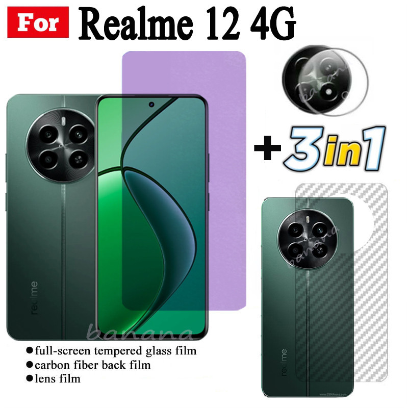 Kính cường lực tia sáng xanh Realme 12 4G cho Realme 12 5G 12 + 12X Realme 11 4G 11 5G 11X Bảo vệ màn hình + Phim ống kính máy ảnh + Phim mặt sau