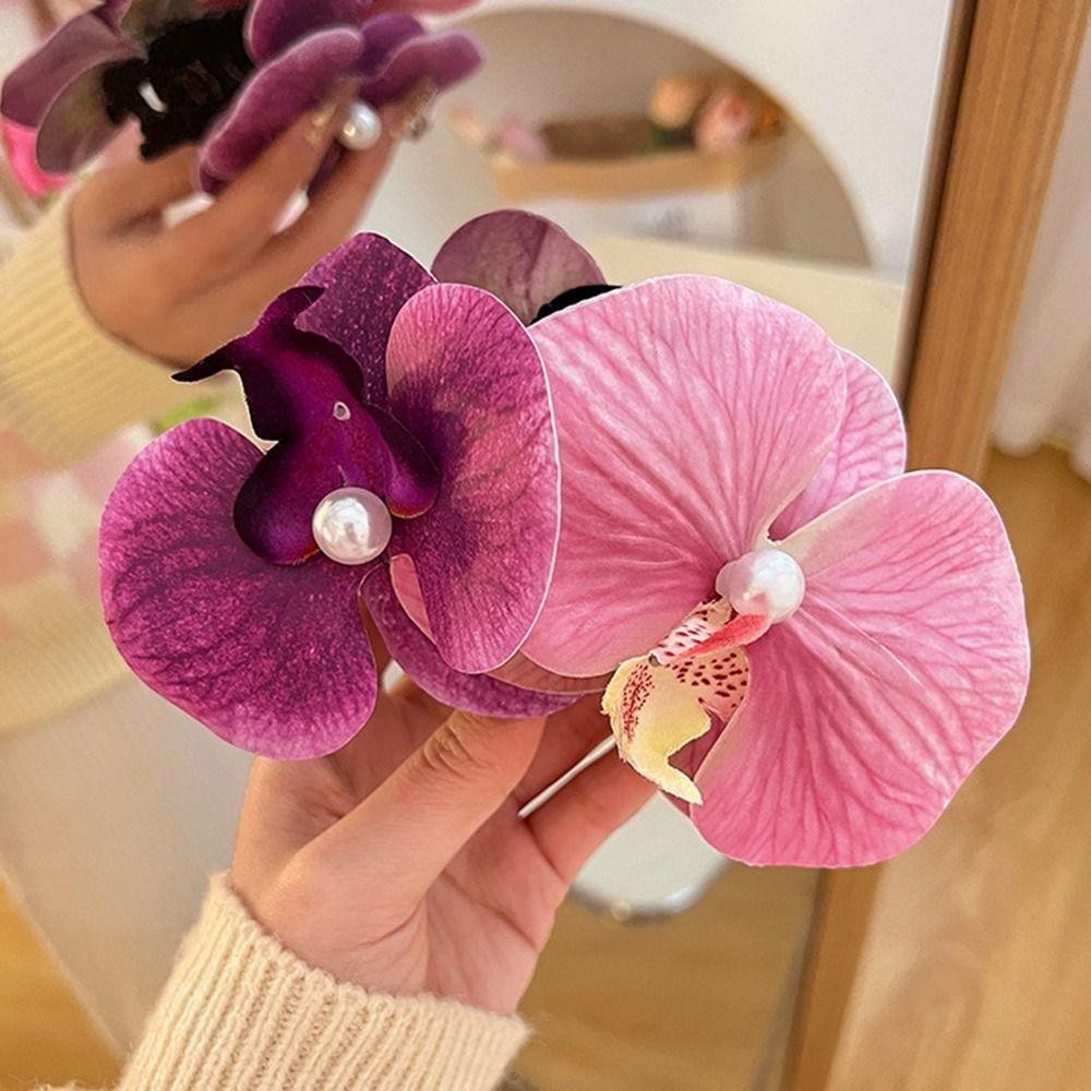 RTJIFSS 1 Kẹp Tóc Hoa Nơ, Kẹp Mỏ Vịt Phụ Kiện Tóc Bướm Phong Lan Kẹp Tóc, Phalaenopsis Kẹp Tóc Dụng Cụ Tạo Kiểu Tóc Vải Hoa Lụa Kẹp Tóc