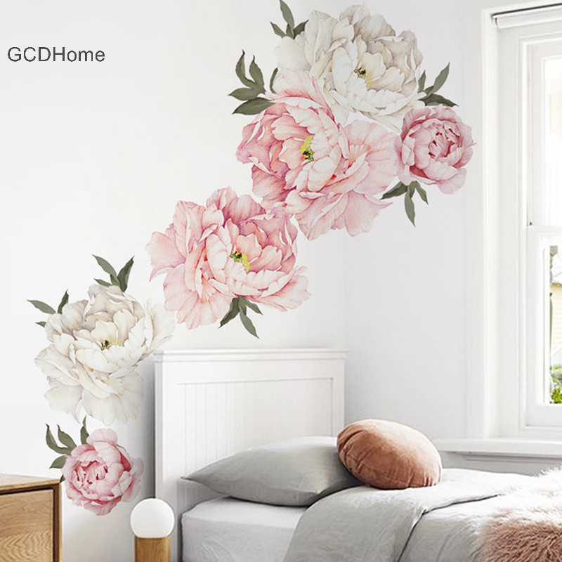 Gcdhome hoa mẫu đơn Dán tường nhà trang trí tường phòng khách trang trí phòng ngủ HOT