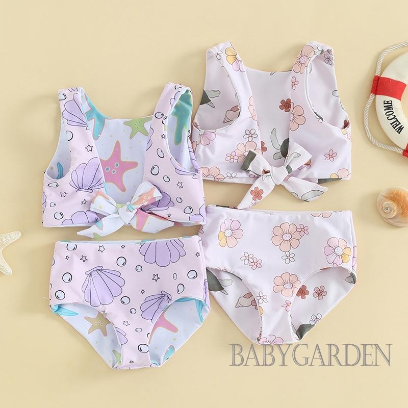 Baga-6 Tháng-4years Trẻ Em Bé Gái Hai Mảnh Đồ Bơi Vỏ Mùa Hè / In Hoa Thắt Nút Tankini Và Quần Short Co Giãn Bộ Đồ Tắm Bikini
