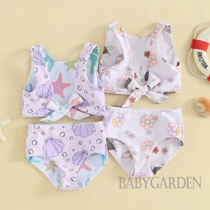 Baga-6 Tháng-4years Trẻ Em Bé Gái Hai Mảnh Đồ Bơi Vỏ Mùa Hè / In Hoa Thắt Nút Tankini Và Quần Short Co Giãn Bộ Đồ Tắm Bikini