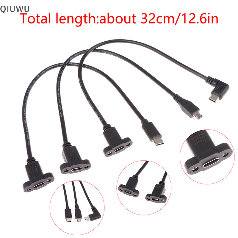 Qiuwu Micro Type USB 3.1 Đầu nối nam sang Type-c USB 3.1 Cáp nối dài nữ 17mm có vít Bảng điều khiển lỗ gắn 0,3m.