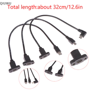 Qiuwu Micro Type USB 3.1 Đầu nối nam sang Type-c USB 3.1 Cáp nối dài nữ 17mm có vít Bảng điều khiển lỗ gắn 0,3m.