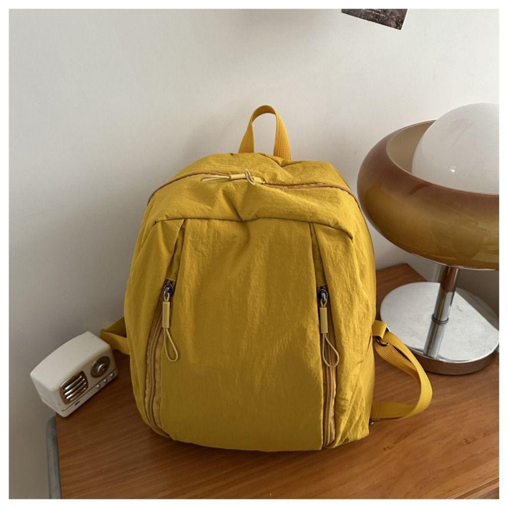 Ba lô Nylon CPINCP, Túi đeo vai màu trơn dung tích lớn, Ba lô du lịch nhẹ có khóa kéo đôi mềm