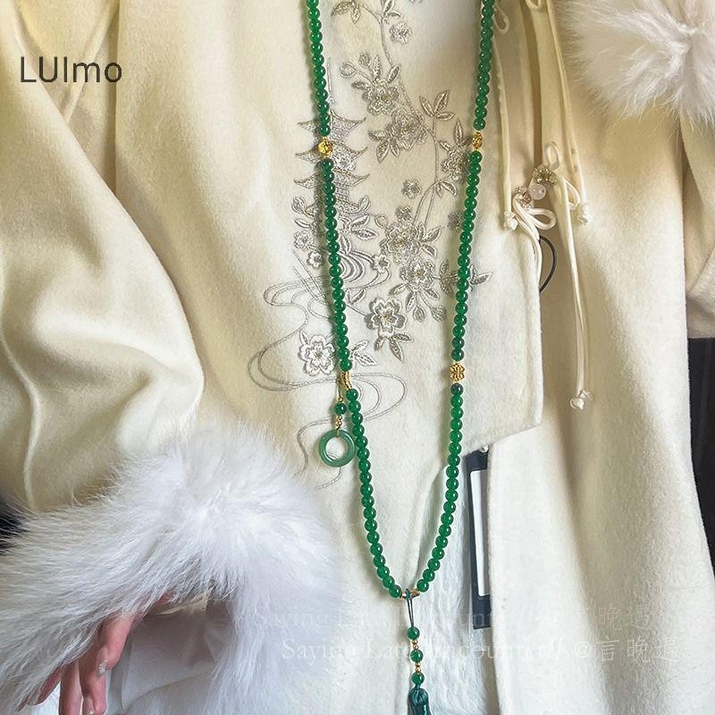 Luimo Đá Tự Nhiên Cầu Nguyện Vòng Cổ Nữ Phật Giáo Thiền Xanh Pha Lê Vòng Cổ Dài sel Chokers Quà Tặng SBS