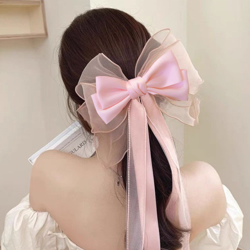 Kẹp Tóc Nơ Gạc Quá Khổ Streamer - Mũ Công Chúa Tinh Tế - Thanh Lịch, Thời Trang, Đơn Giản, Ngọt Ngào, Phong Cách Ins - Kẹp Tóc Ruy Băng Ren Cho Bé Gái - Kẹp Tóc Dopamine Nơ