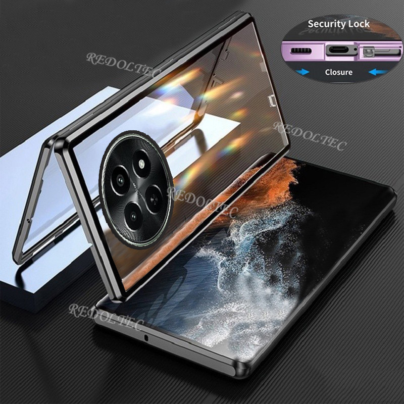 Dành Cho Realme 12 12X 5G Vỏ 360 Bảo Vệ Toàn Diện Ống Kính Vỏ Kim Loại Từ Tính Realme12 X Realme12X 5G Kính Mặt Trước Hai Mặt Sau Vỏ Điện Thoại Toàn Thân Có Khóa