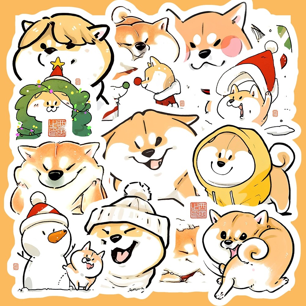 Hộp 25 Miếng Dán Sticker HÌNH SHIBA GIÁNG SINH ĐÁNG YÊU - Chống Thấm Nước Trang Trí laptop, vali - NSX Gì Cũng In