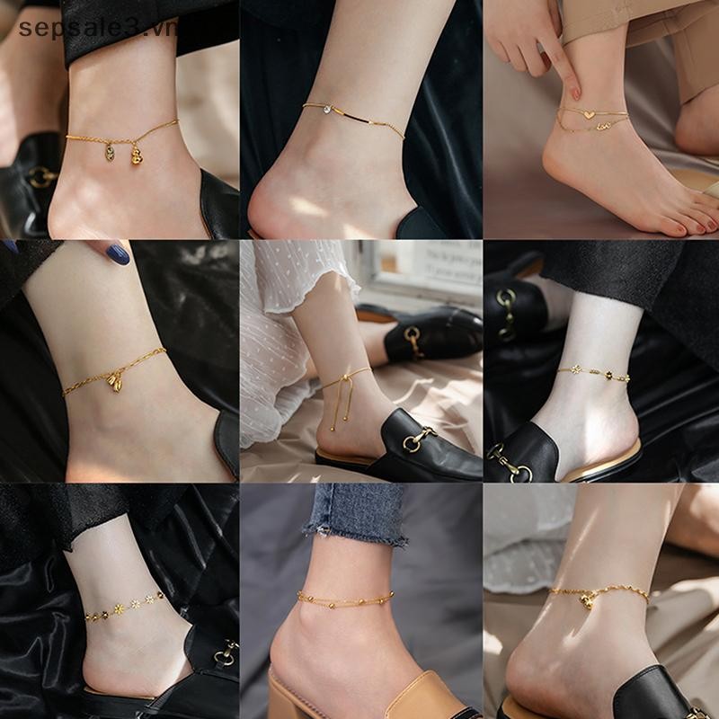 # Sepsale # Vòng chân bằng thép titan đơn giản dành cho nữ Vòng chân 18K nâng cao dành cho nữ Quà tặng phụ kiện vòng chân tình yêu.