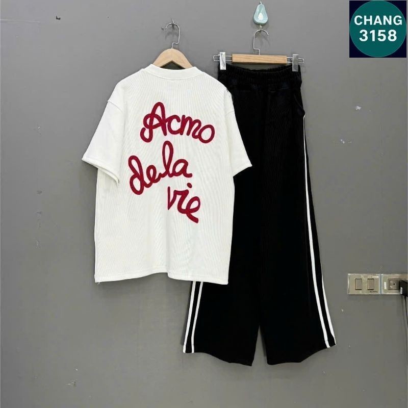 Tổng Hợp Sét Bộ Quần Áo DELA Unisex Form Rộng Gồm  Quần Ống Suông + Mix Áo Phông Dela cotton-CHANG 3158