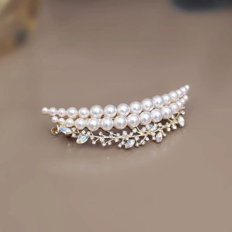 MAUROPOLI [Sẵn sàng] Retro Tính khí Ngọc trai Meniscus Đầu sau Kẹp tóc kiểu Pháp tinh tế Kẹp tóc nửa đầu mùa xuân Kẹp tóc cao cấp
