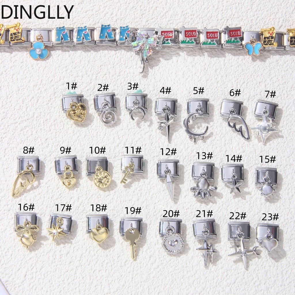 Mô-đun thép không gỉ Ý Màu vàng Màu bạc Mặt trăng Cánh sao Vòng tròn DIY Vòng tay quyến rũ