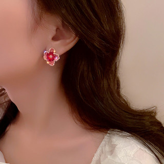 ❣️Hoa Pha Lê Hồng ~ Bông Tai Thiết Kế Niche Nữ Bông Tai Nhỏ Tinh Tế