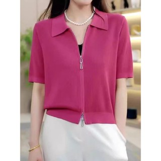 Tay Ngắn Dệt Kim Nữ Mùa Hè Phong Cách Mới Thời Trang Phù Hợp Với Áo Thun Mỏng Phong Cách Dây Kéo Cardigan Rời Mỏng Hơn Nhìn Top