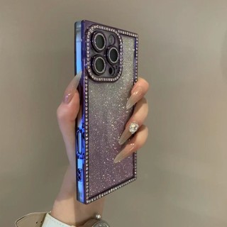 Ốp điện thoại di động dạng bột vuông mạ điện sang trọng cho iPhone16 Pro Max 15 14 13 Pro Max Bảo vệ Camera chống sốc Vỏ mềm chống rơi