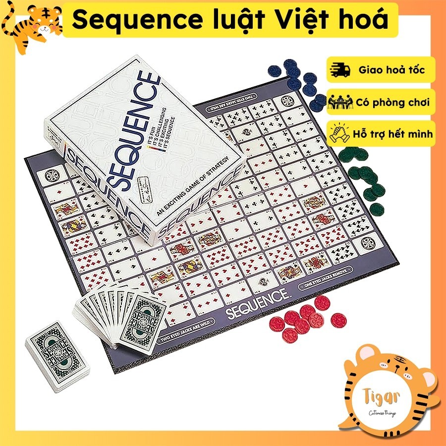 [Luật Việt] Trò chơi Sequence chip nhựa game gia đình vui vẻ Tigar