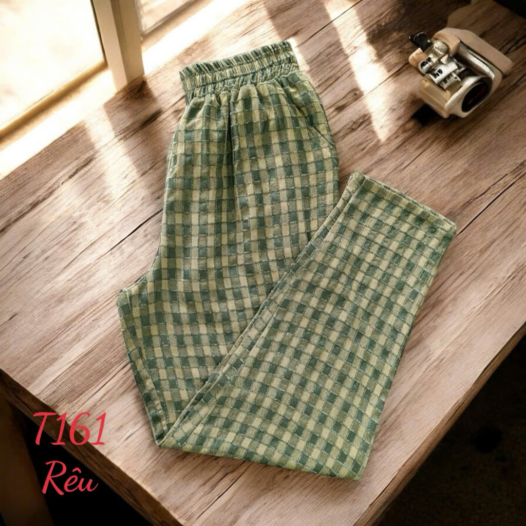 Quần Baggy ống ôm Dành cho nữ - quần Caro nhung - Ống 16cm - Dài quần 94cm - Mã T161