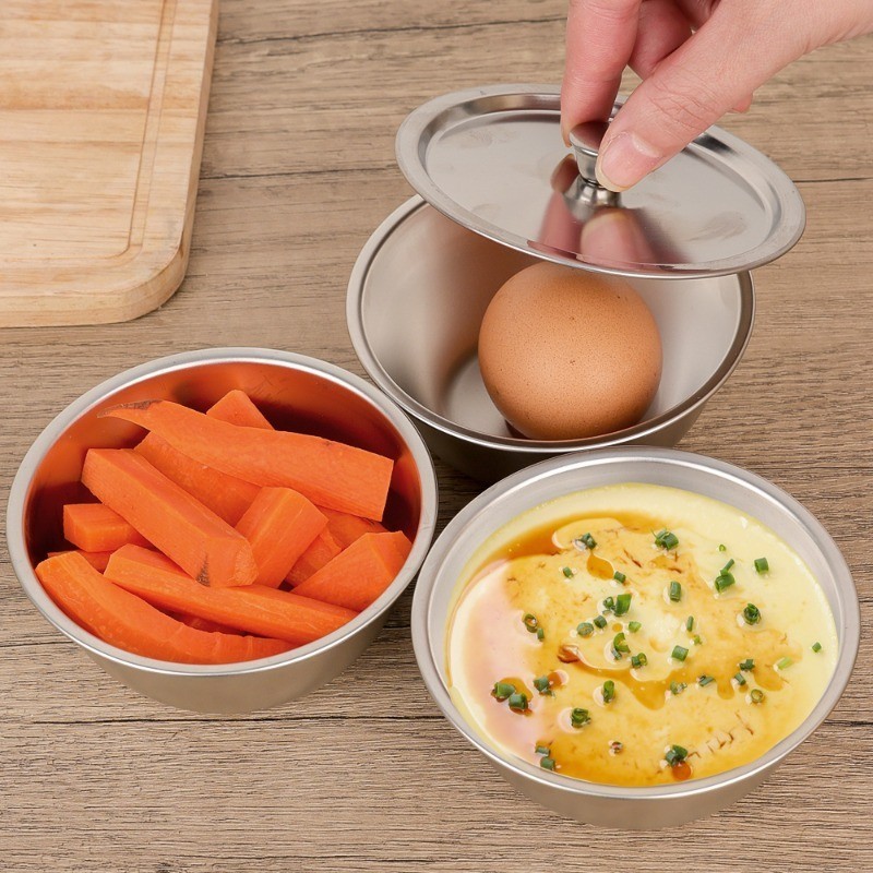 [Đặc sắc] Bát hấp trứng bằng thép không gỉ - Chịu nhiệt, giữ tươi, bền - Bộ đồ ăn gia đình - Hộp đựng đồ ăn nhà bếp - Bát ăn cho trẻ em - Hộp đựng thức ăn có nắp đậy