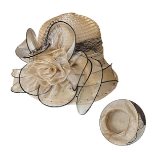 Mya Nữ Bowler Mũ Fascinator Bãi Biển Mùa Hè Organza Mũ Hoa Rộng Viền