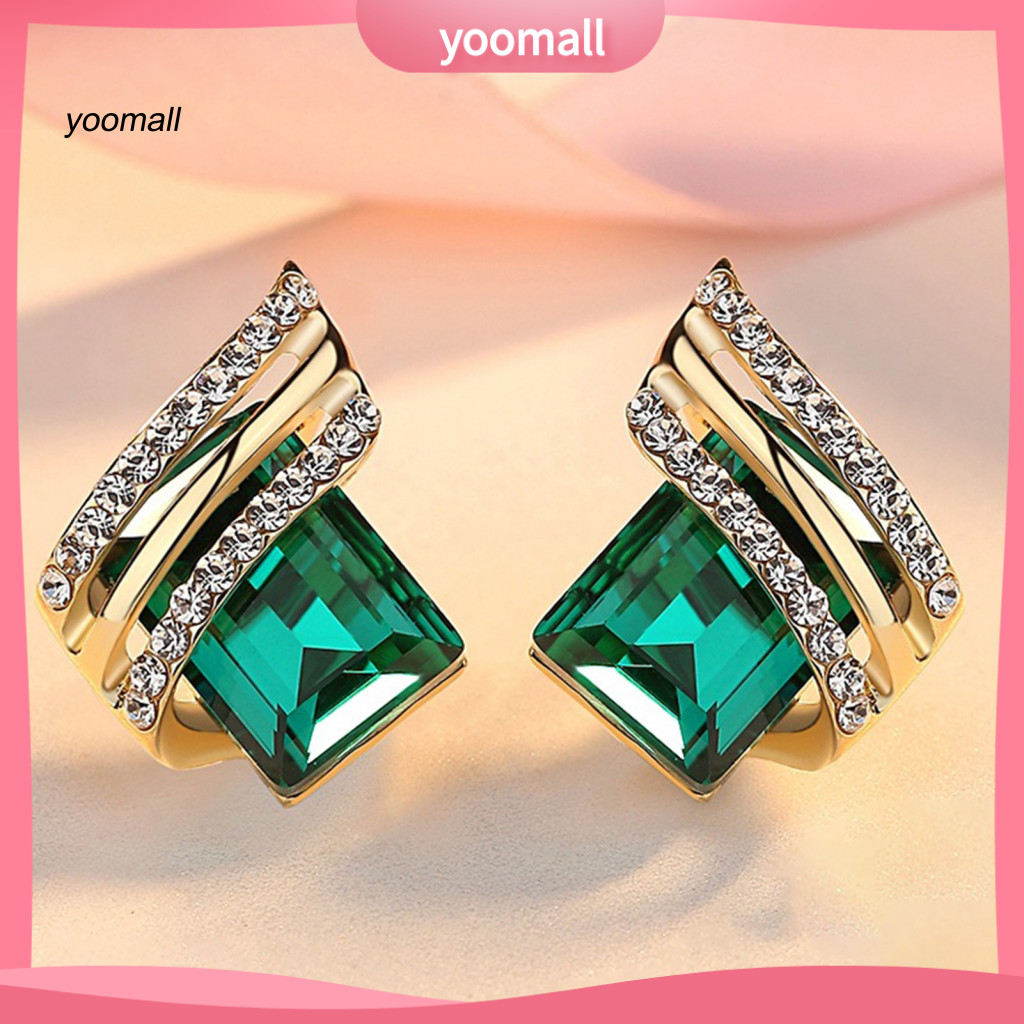 Yo / 1 Cặp Bông Tai Kim Cương Giả Hình Học Mạ Điện Sang Trọng Độ Bóng Cao Trang Trí Tai Trang Sức Giả Pha Lê Đính Hôn Bông Tai Kỷ Niệm Quà Tặng