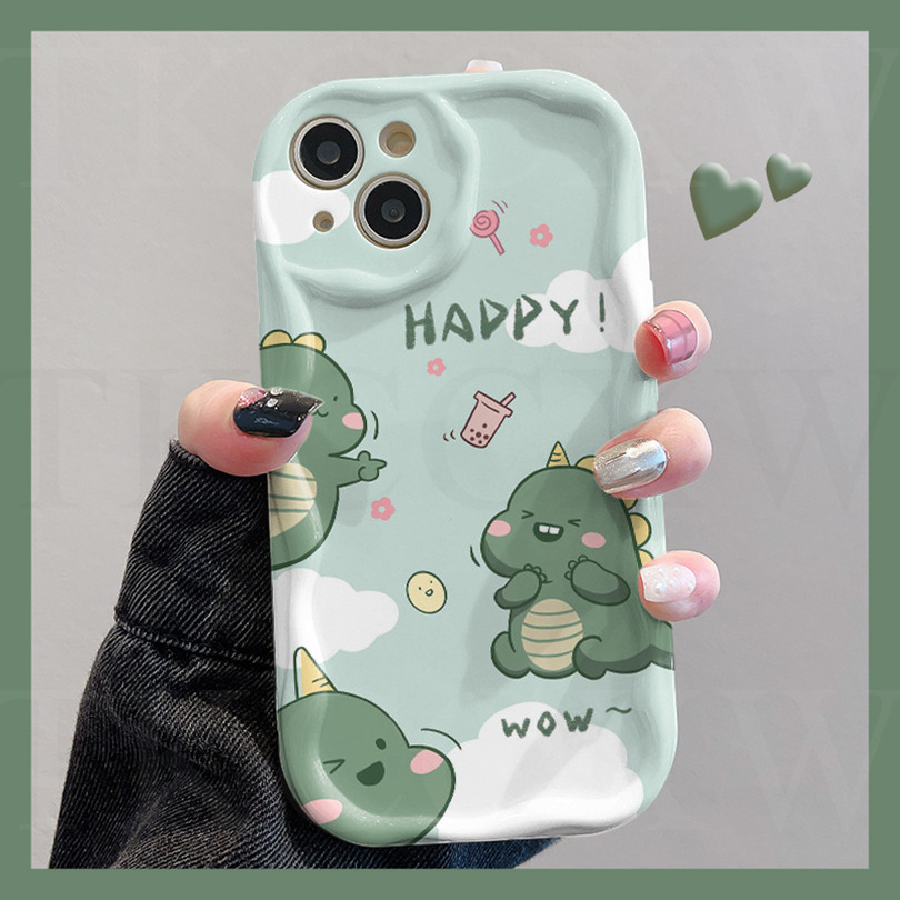 Tương Thích Cho IPhone 15 14 13 12 11 Pro MAX XS MAX XR X 7 8 6 6s Plus SE 14 15 Plus INS Vỏ Điện Thoại Khủng Long Xanh Hoạt Hình Ốp Lưng Mềm